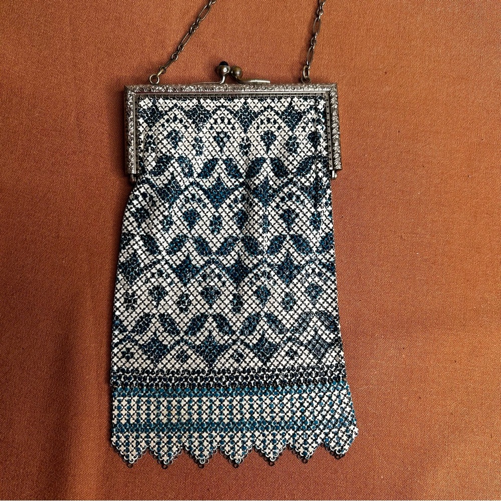 Antique Art Deco Mandalian enamel mesh purse
